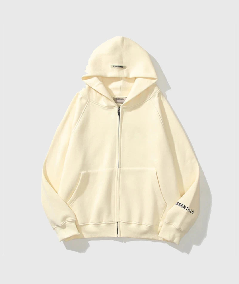 Essentials Oversized Reflective Print Zip-up Hoodie Cream