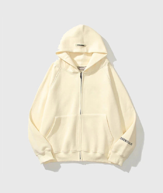 Essentials Oversized Reflective Print Zip-up Hoodie Cream